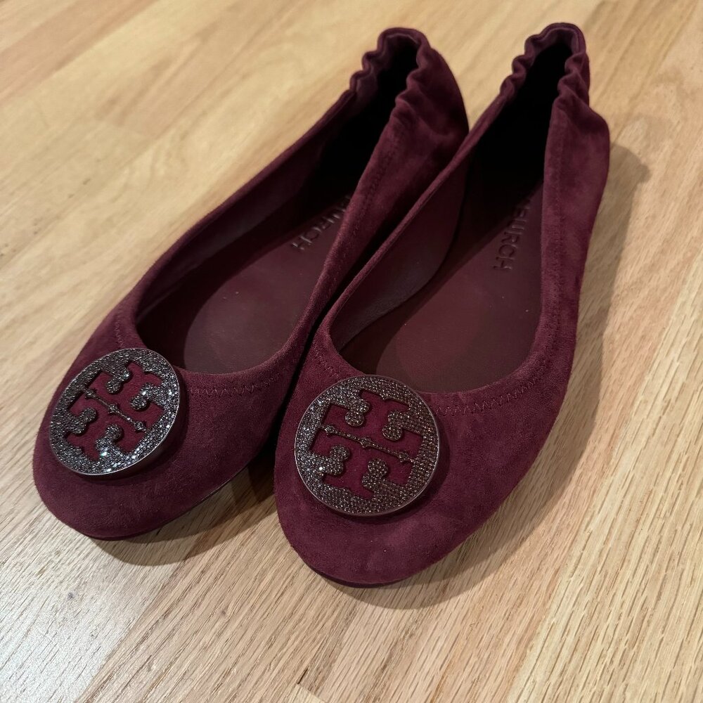 NWT TORY BURCH Minnie Burgundy Travel Ballet Flat SZ 9